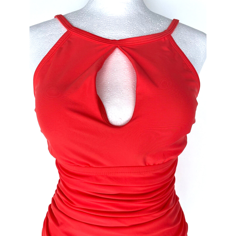 Ellen Tracy Women's Keyhole High Neck One Piece Swimsuit 10 Poppy Tummy Control - Picture 3 of 9